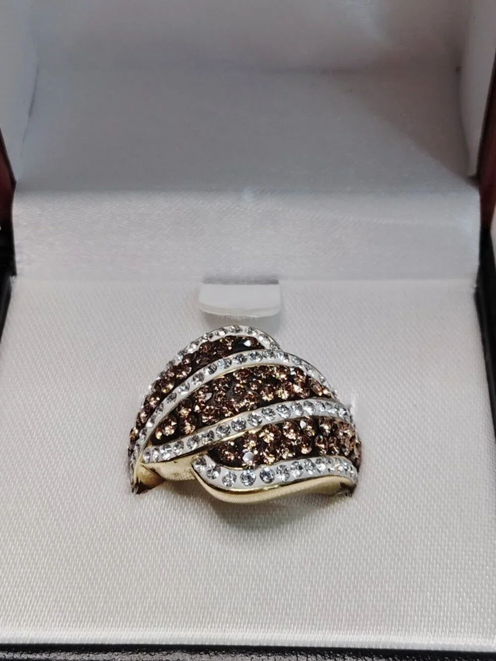 Vintage 8K Gold Electroplated Chocolate Rhinestone Ring • Size 6.5 • NIB